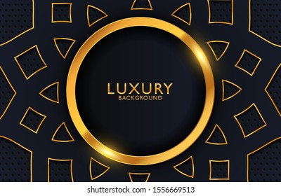 Abstract black geometric luxury background with gold element. Vector template for invitation, cover, background. Elegant decoration