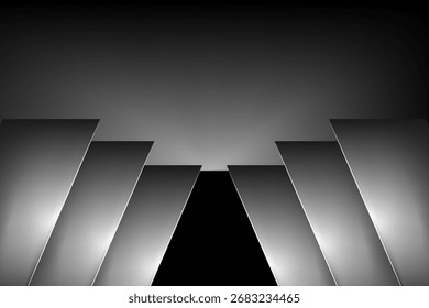 Abstractas fondo de espacio oscuro moderno geométrico negro. Escena para publicidad, sala de exposición, tecnología, futuro, moderno, deportes, juegos, diseño de almacén. Ilustración vectorial.