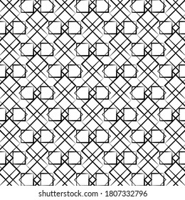 Abstract black geometric pattern on white background.repeating thin linear square diamond shape and rectangle. Clean design for fabric wallpaper painted. Pattern is on swatches panel