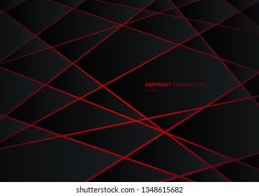 Abstract black geometric polygon on red laser light neon futuristic technology design concept background. Vector illustration