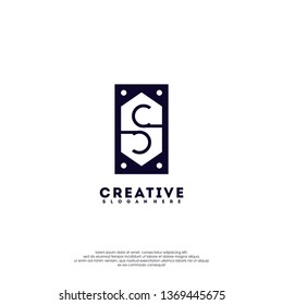 abstract black geometric rectangle CC logo letter monogram design concept