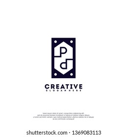 abstract black geometric rectangle PP logo letter monogram design concept