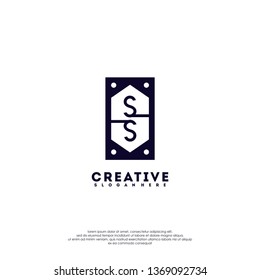 abstract black geometric rectangle SS logo letter monogram design concept