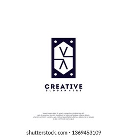 abstract black geometric rectangle VV logo letter monogram design concept