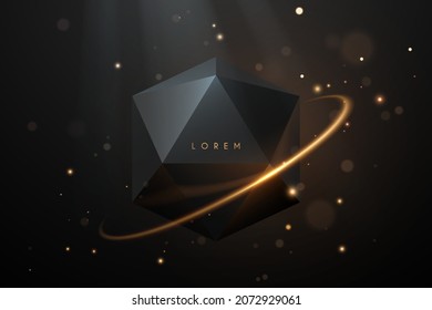 Abstract black geometric shape with golden light effect