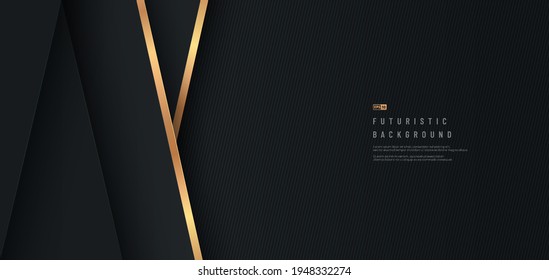 Abstract black geometric shape, black line texture background with golden diagonal stripes. Design for presentation, banner, cover, web, flyer, card, poster, game. Vector illustration