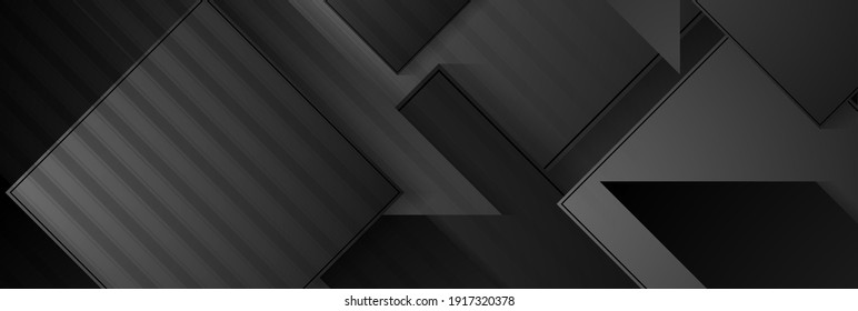 Abstract black geometric shapes hi-tech background. Vector banner design