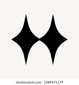 Abstract black geometric shapes on a white background. Symmetrical design with sharp edges. Minimalist geometric art, focusing on black shapes and symmetry. Star element vector.