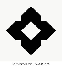 Abstract black geometric vector design with a diamond shape in the center, surrounded by four symmetrical arrow-like forms.