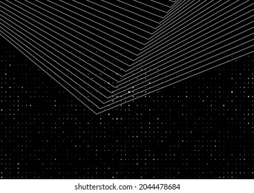 Abstract black geometry background with lines and dots. Vector hi-tech minimal design