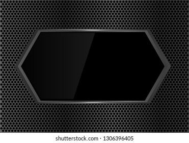 Abstract black glass hexagon metallic flame on dark circle mesh design modern futuristic background vector illustration.