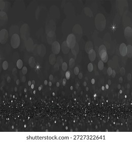 Fundo de brilho preto abstrato, textura brilhante bokeh, padrão de luxo monocromático, pano de fundo escuro elegante e atmosfera cinematográfica. Esta imagem apresenta uma superfície brilhante com partículas finas de brilho no primeiro plano, combinadas com círculos leves fora de foco e realces sutis semelhantes a estrelas no plano de fundo. Os tons em tons de cinza criam um humor refinado e sofisticado, perfeito para projetos de design premium. Ideal para marcas de luxo, promoções de eventos, projetos de férias, papéis de parede e apresentações digitais, esta textura abstrata adiciona profundidade e elegância. O contraste entre os detalhes de brilho nítido e luzes bokeh suaves aumenta o interesse visual, tornando-o adequado para gráficos modernos, layouts editoriais e composições visuais elegantes.
