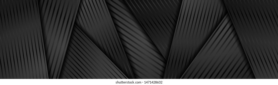 Abstract black glossy corporate graphic banner design with smooth lines. Geometric tech background. Vector web header illustration