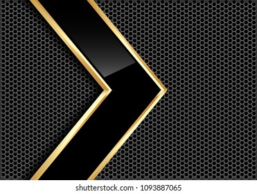 Abstract black glossy gold line arrow on gray metal circle mesh design modern futuristic background vector illustration.