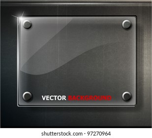abstract black glossy plate on metal grid. vector illustration