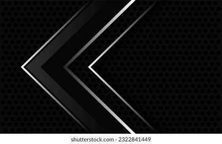 Abstract black glossy silver arrow direction  geometric on dark circle mesh design modern luxury futuristic background vector illustration.