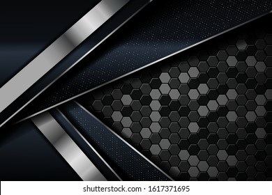 Abstract black glossy silver line with hexagon mesh design modern luxury futuristic technology background vector illustration.