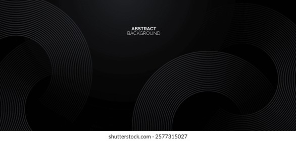 Abstract black glowing geometric lines on dark grey background. Modern grey circle lines pattern. Futuristic technology concept. Suit for cover, poster, banner, brochure, header, website