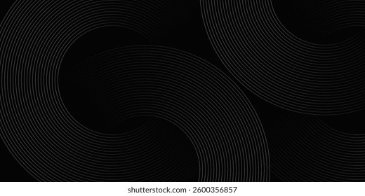 Abstract black glowing geometric lines modern shiny gray circle lines pattern, Modern black gray gradient rings
