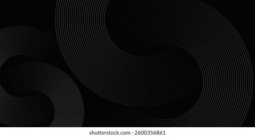 Abstract black glowing geometric lines modern shiny gray circle lines pattern, Modern black gray gradient rings
