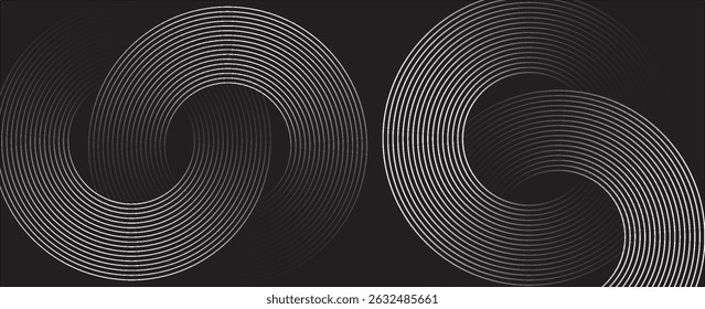 Linhas geométricas brilhantes em preto abstrato sobre fundo branco. Padrão moderno de linhas de círculo azul brilhante. Conceito de tecnologia futurista. Terno para capa, cartaz, banner, brochura, cabeçalho, vetor de site