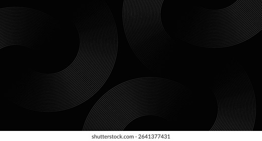 Abstract black glowing geometric lines modern shiny gray circle lines pattern, Modern black gray gradient rings. Suitable for banner, cover, poster, website, presentation, brochure, flyer, header