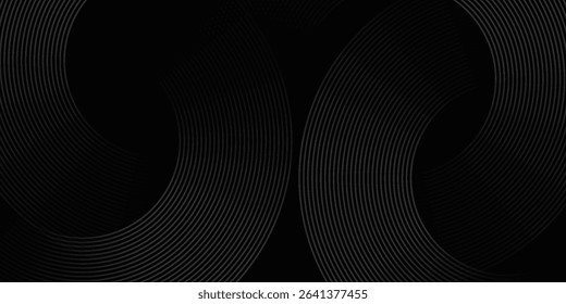 Abstract black glowing geometric lines modern shiny gray circle lines pattern, Modern black gray gradient rings. Suitable for banner, cover, poster, website, presentation, brochure, flyer, header