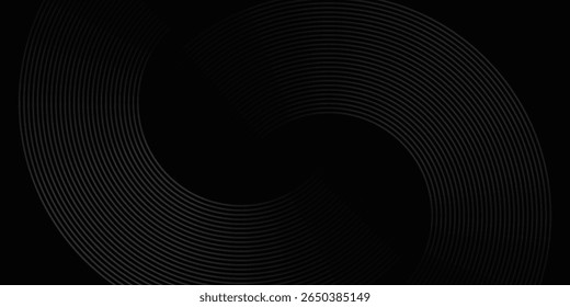 Líneas geométricas brillantes negras Abstractas Patrón de líneas circulares grises brillantes modernas, Anillos degradados grises negros modernos