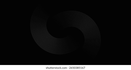Líneas geométricas brillantes negras Abstractas Patrón de líneas circulares grises brillantes modernas, Anillos degradados grises negros modernos