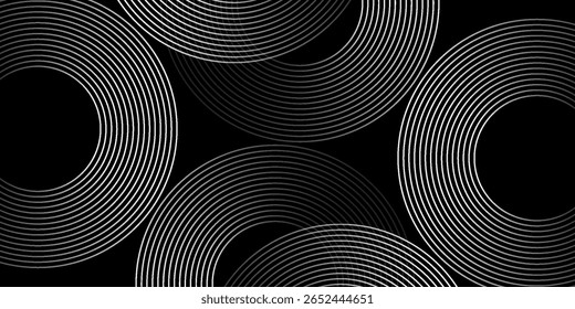 Abstract black glowing geometric lines modern shiny gray circle lines pattern, Modern black gray gradient rings