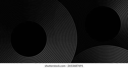 Abstractas líneas geométricas brillantes negras patrón de líneas circulares grises brillantes modernas, anillos degradados grises negros modernos. Conveniente para el Anuncio, cubierta, cartel, Sitio web, presentación, folleto, volante, cabecera