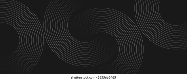Abstract black glowing geometric lines modern shiny gray circle lines pattern, Modern black gray gradient rings. black line background