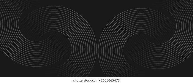 Abstract black glowing geometric lines modern shiny gray circle lines pattern, Modern black gray gradient rings. black line background