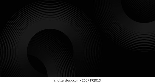 Abstrakte schwarz leuchtende geometrische Linien moderne glänzende graue Kreislinien Muster, moderne schwarz graue Farbverlauf Ringe. Geeignet für Banner, Cover, Poster, Website, Präsentation, Broschüre, Flyer, Header