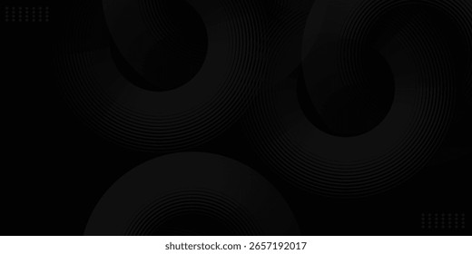 Abstract black glowing geometric lines modern shiny gray circle lines pattern, Modern black gray gradient rings. illustration. 