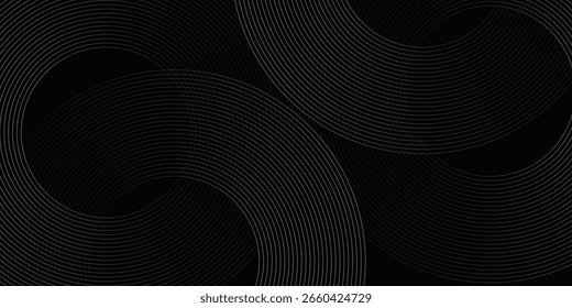 Abstract black glowing geometric lines modern shiny gray circle lines pattern, Modern black gray gradient rings. Suitable for banner, cover, poster, website, presentation, brochure, flyer, header