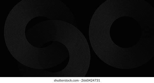 Abstractas líneas geométricas brillantes negras patrón de líneas circulares grises brillantes modernas, anillos degradados grises negros modernos. Conveniente para el Anuncio, cubierta, cartel, Sitio web, presentación, folleto, volante, cabecera