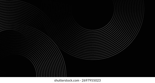 Abstrakte schwarz leuchtende geometrische Linien moderne glänzende graue Kreislinien Muster, moderne schwarz graue Farbverlauf Ringe.