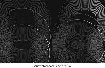 Abstract black glowing geometric lines modern shiny gray circle lines pattern, Modern black gray gradient rings, circle black background.eps 10