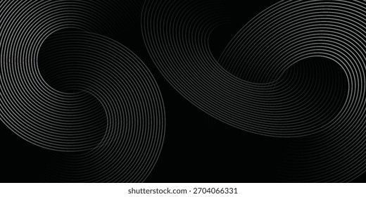 Abstract black glowing geometric lines on gray background. Modern shiny blue circle lines pattern. Futuristic technology concept. Suit for cover  poster