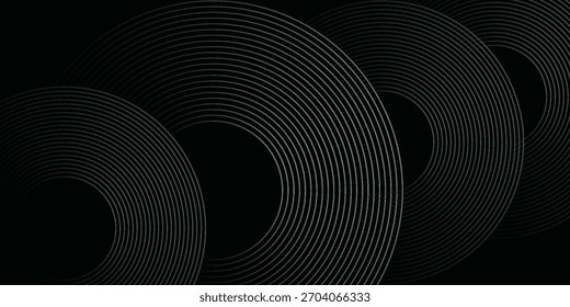 Abstractas líneas geométricas brillantes negras sobre fondo gris. Moderno patrón de líneas de círculo azul brillante. Concepto de tecnología futurista. Traje para el cartel de la cubierta