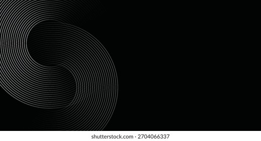Abstractas líneas geométricas brillantes negras sobre fondo gris. Moderno patrón de líneas de círculo azul brillante. Concepto de tecnología futurista. Traje para el cartel de la cubierta