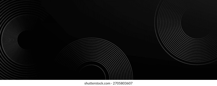 Abstract black glowing geometric lines modern shiny gray circle lines pattern, Modern black gray gradient rings, circle black background. vector illustration