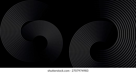 Abstract black glowing geometric lines modern shiny gray circle lines pattern, Modern black gray gradient rings