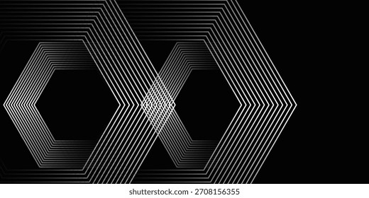 Abstract black glowing geometric lines modern shiny gray circle lines pattern, Modern black gray gradient rings