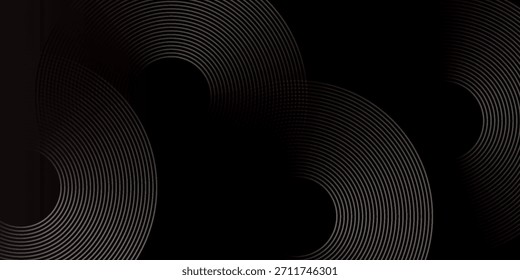 Abstract black glowing geometric lines modern shiny gray circle lines pattern, Modern black gray gradient rings