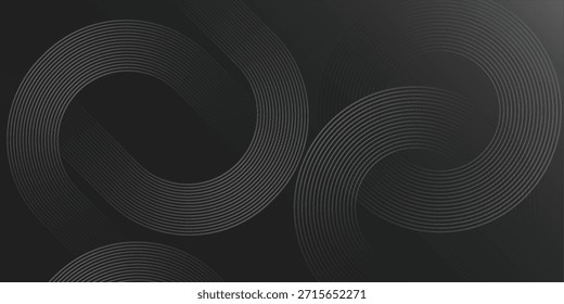 Abstractas líneas geométricas brillantes negras patrón de líneas circulares grises brillantes modernas, anillos degradados grises negros modernos. Conveniente para el Anuncio, cubierta, cartel, Sitio web, presentación, folleto, volante, cabecera