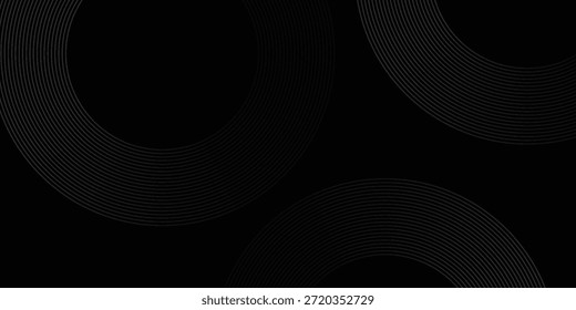 Abstract black glowing geometric lines modern shiny gray circle lines pattern, Modern black gray gradient rings