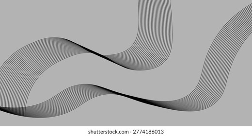 Abstract black Glowing Wave Lines on greyBackground. vector ilustration
