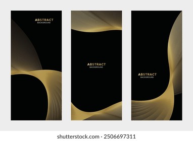 Abstract black and gold background design featuring elegant, flowing curves and fine lines with a modern and luxurious feel. The composition is suitable for corporate branding or elegant presentations